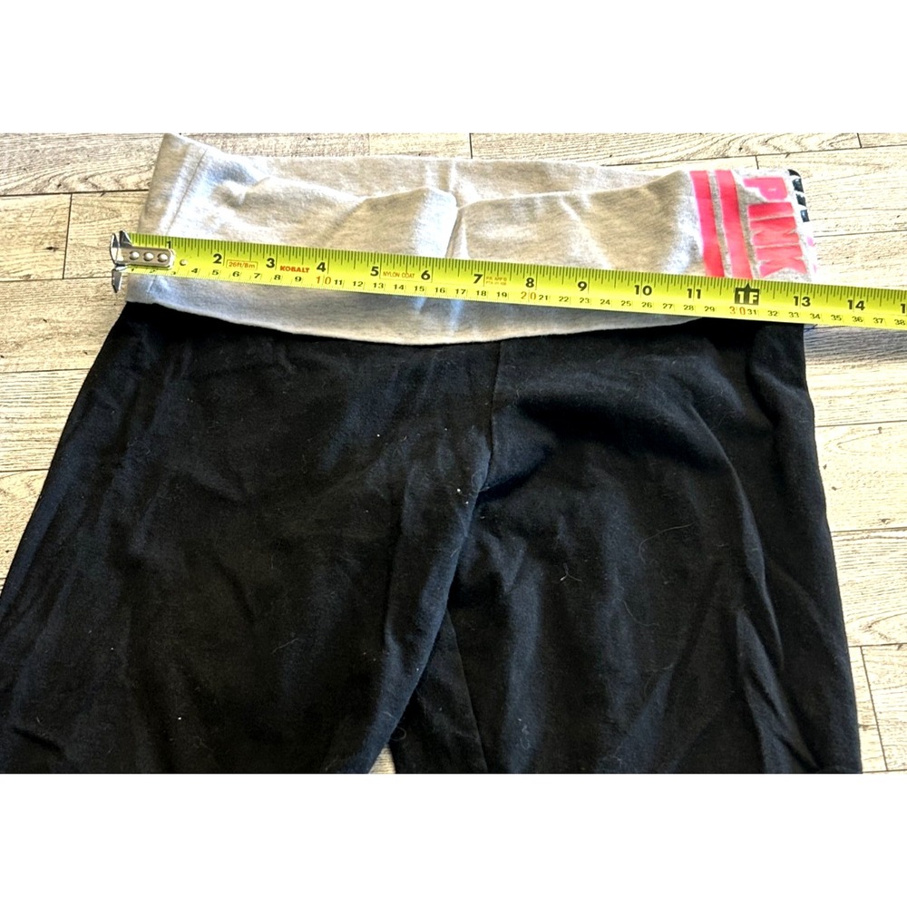 Vintage Y2K PINK VICTORIA'S SECRET‎ Foldover Yoga Leggings Black Spell Out SMALL - Picture 7 of 7
